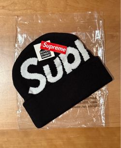 Supreme Big Logo Beanie Black with White Lettering NWT and Comes with Bag (One size fits most)