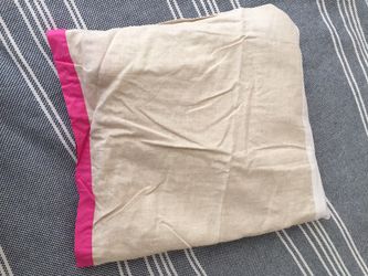 New Pottery Barn Linen with Pink Stripe Crib Skirt