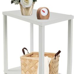 White Nightstand, Side Table Without Drawers, Wooden End Table for Bedside Tables for Small Spaces, Side Table with Storage Shelf Leg, Solid Wood Legs