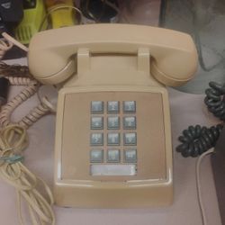 Vintage Push Button Telephone with Curly Cord Peach Color