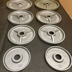 Set of Olympic Vintage IVANKO Weight Plates: Pairs of 45s, 35s, 25s and 10s.  Reconditioned  Total: 230 #