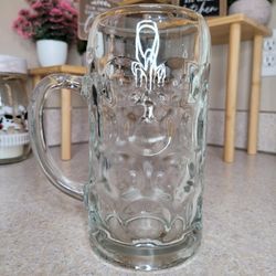 Vintage Hofbrauhaus Liter Dimpled Glass Beer Mug Munchen, Embossed