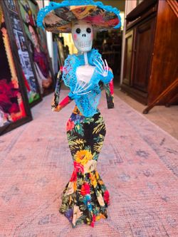 Handcrafted La Catrina decorative figure made of papier-mâché