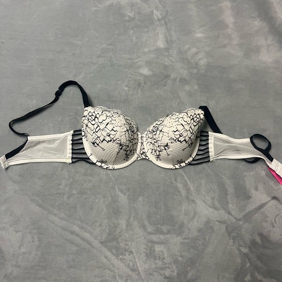 Elegant Black and White Lace Bra