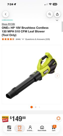 ONE+ HP 18V Brushless Cordless 130 MPH 510 CFM Leaf Blower (Tool Only)