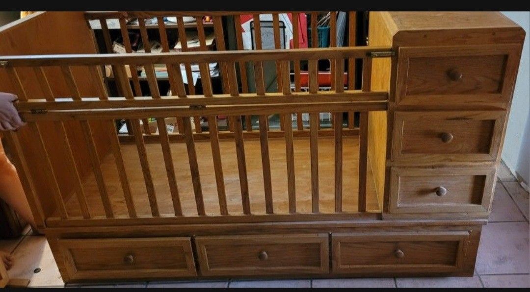 Solid Oak Handmade Crib Bed, Changing Table Dresser