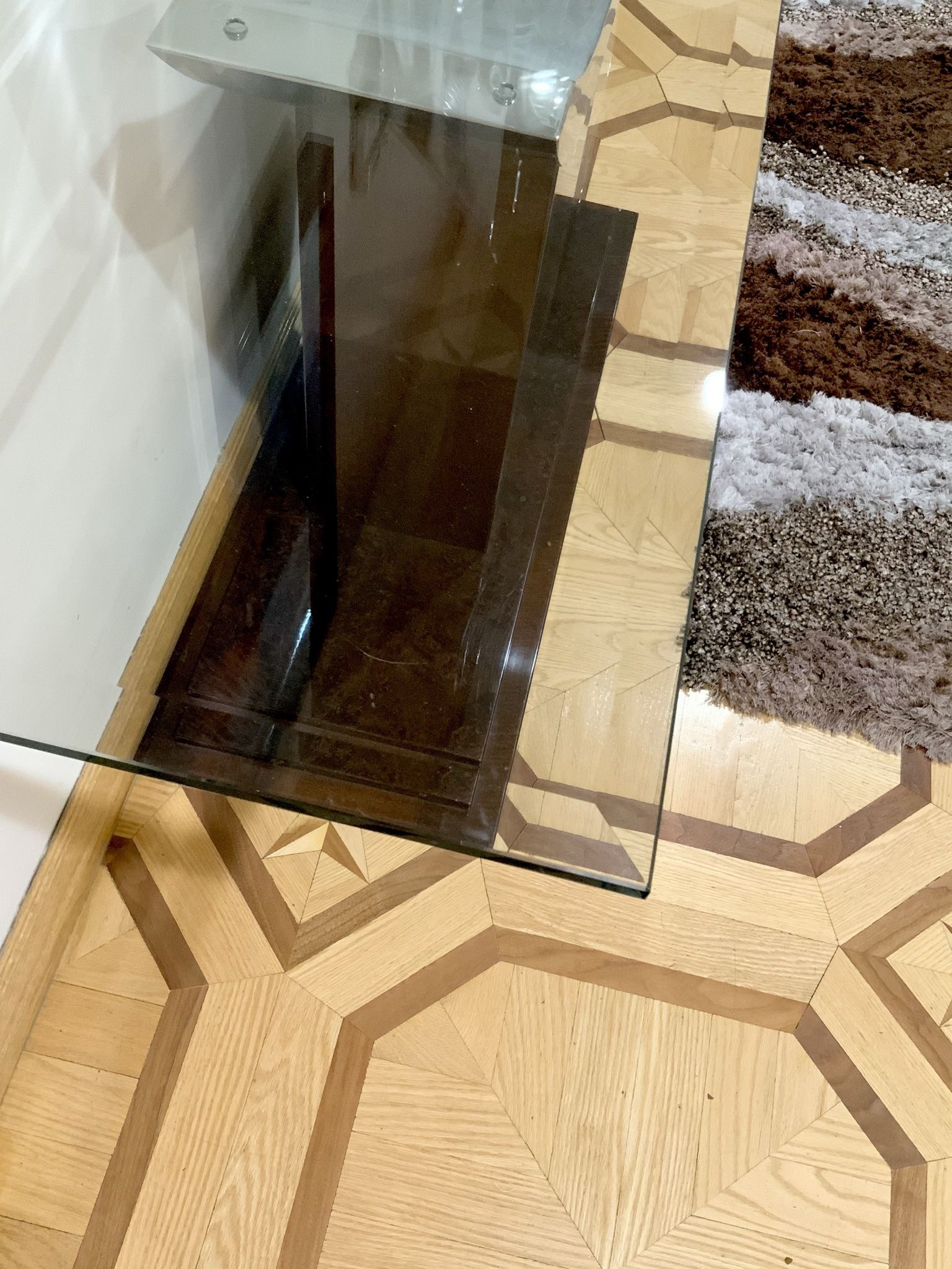 🐝 Mid Century MOdern Brown glassTop COnsole CredenZA SIde TABLE