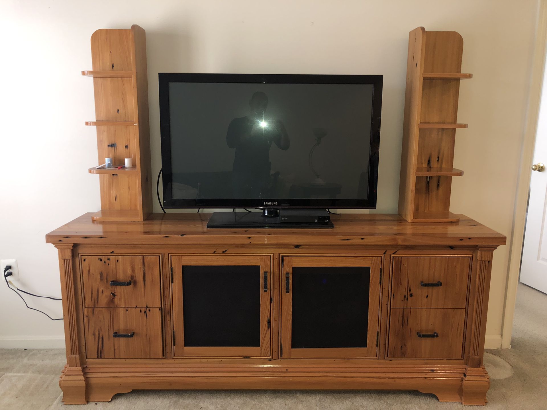 Real maple wood tv stand with side dressers (FREE)