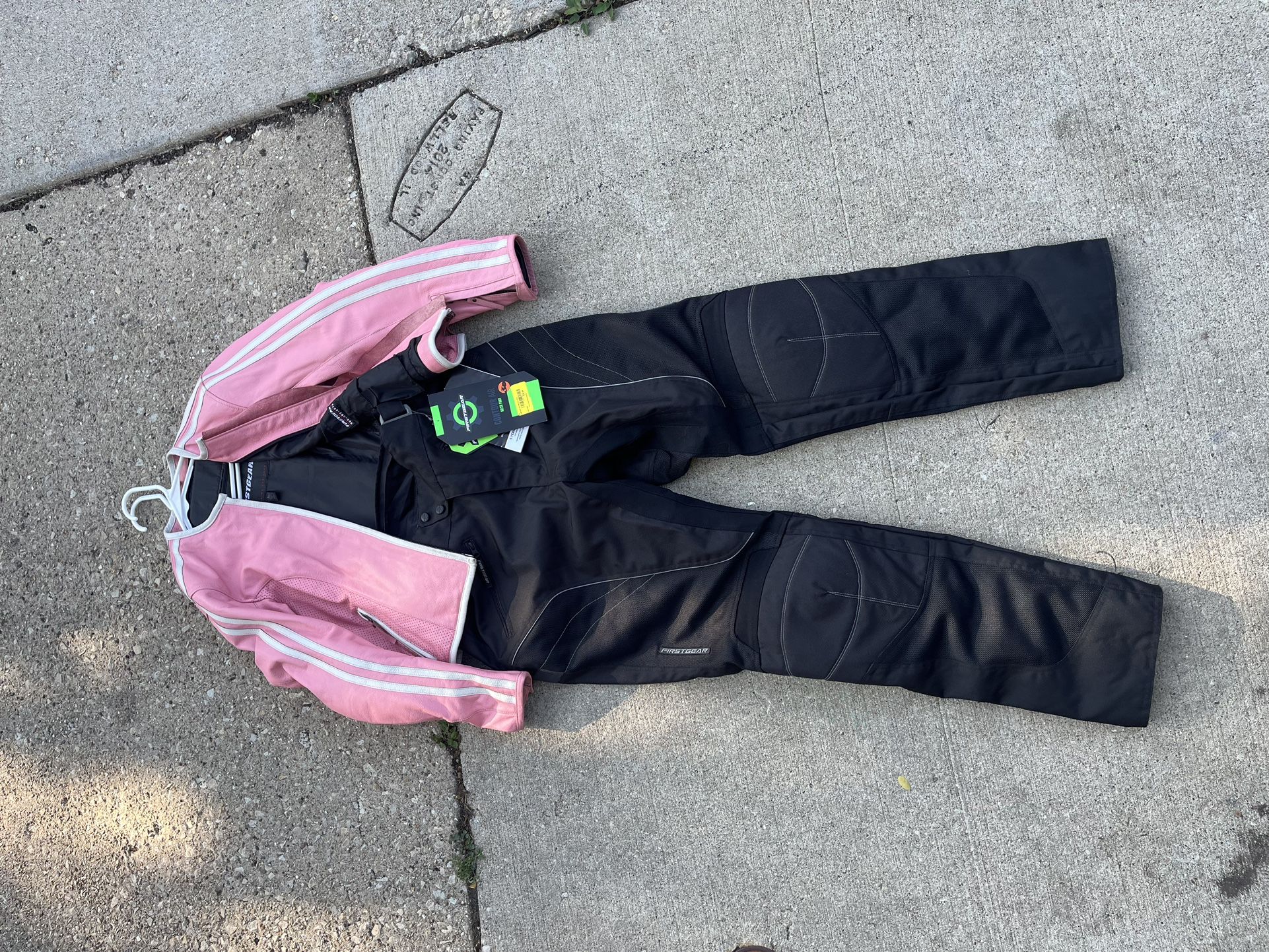 Motorcycle First Gear Multi-layer Mesh Pants & Pink Genuine Leather Jacket