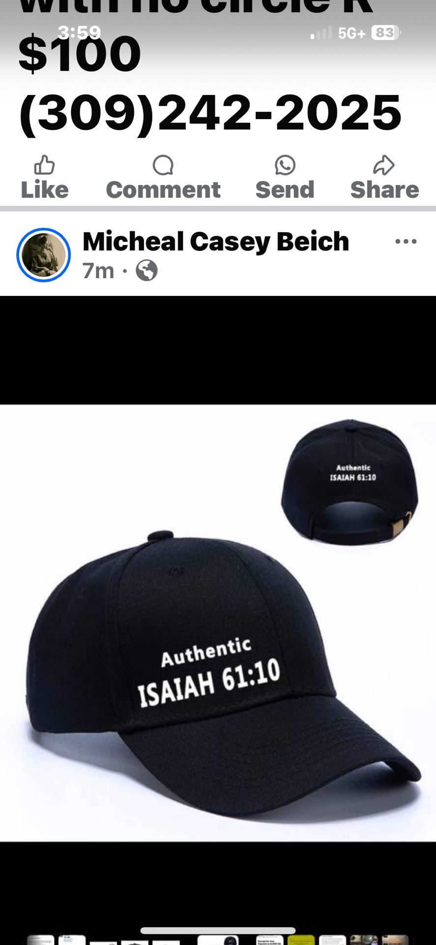 WINNING TEAM Authentic ISAIAH 61:10 Hats No Circle R, $200 Call (309)242-2025, Leave Voicemail With Contact Info 👍