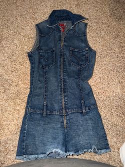 Guess Y2K stretch denim Jean Romper zip up Size S/P