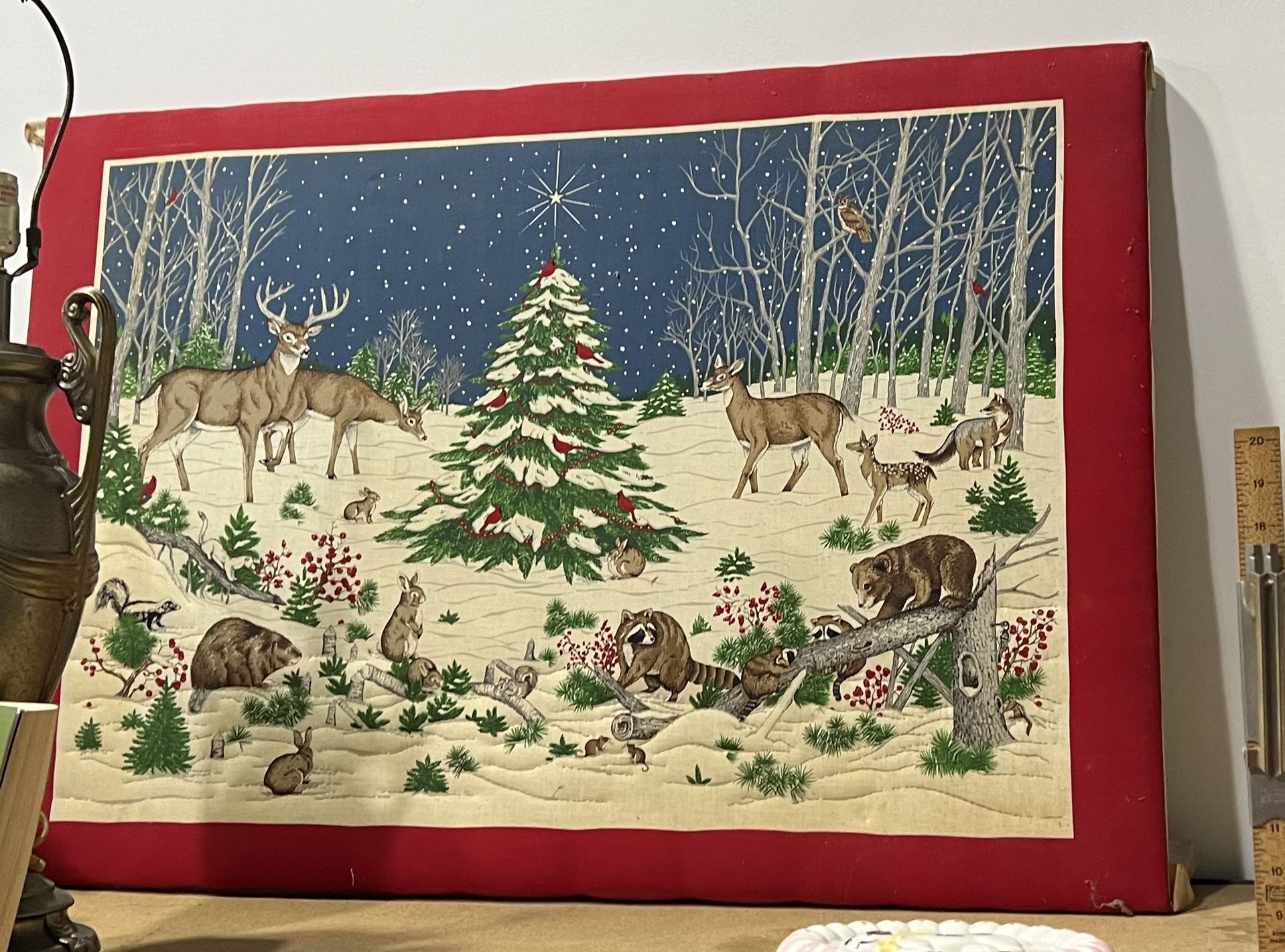Giant Christmas cloth canvas with deer & Xmas tree scene canvas p/u Willow Grove or Jamison PA
