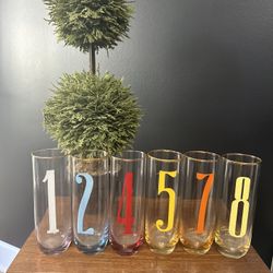 Vintage 1960’s Mid Century Modern Very Rare! Highball Glasses “Lucky Number” ❤️ Gold Trim  Clear Glass  Weighted Rounded Bottom w/Color matching Numbe