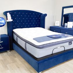 $10 Down Financing!!! BRAND NEW GREY OR Blue QUEEN BED FRAME AND DRESSER!!!