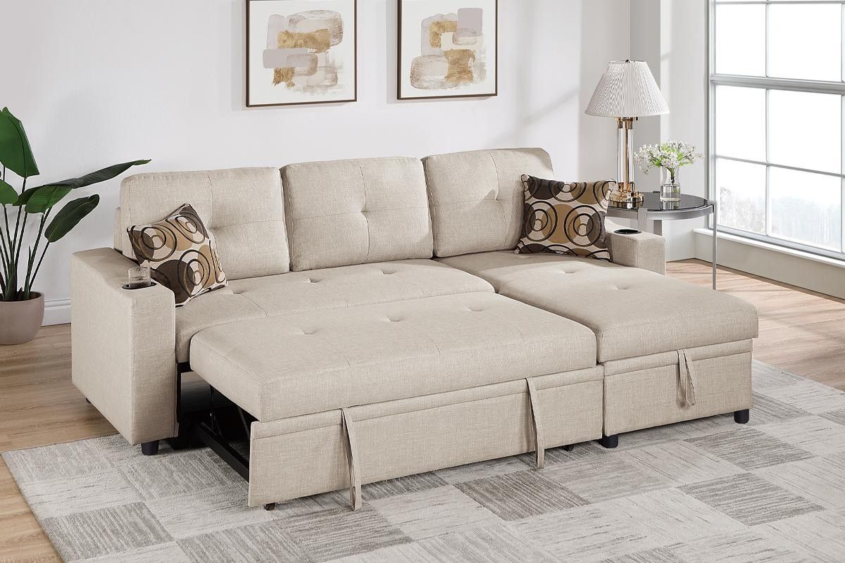 Reversible Convertible Sectional W/Cup Holders & Storage 