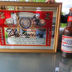 2002 Budweiser Anheuser Busch Co. Large Mirror Sign + Bottle