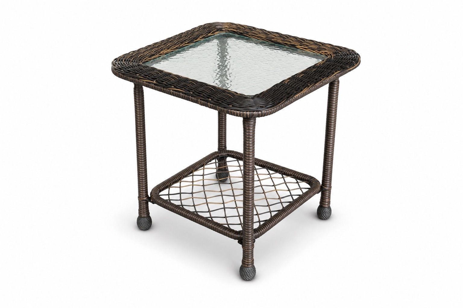 Set of 2 Wicker Glass Top Side Tables – Coastal End Tables / Nightstands