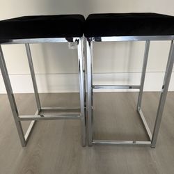 Set of 2 Modern Chrome & Black Velvet Bar Stools – Excellent Condition