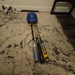 Baseball Bats And Helmet