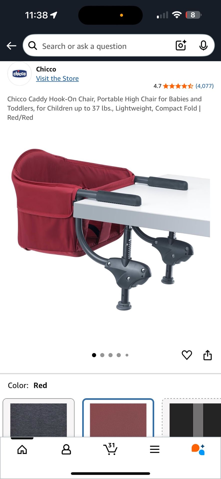 Chicco Caddy Hook-On Chair, Portable High Chair