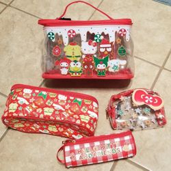 Sanrio Hello Kitty & Friends Christmas Holiday 4pc Makeup Case Set