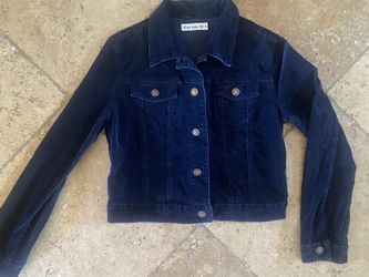 Dark Navy Blue Velveteen Corduroy Jean Cropped Trucker Jacket Medium Cielo Jeans