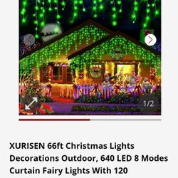 66Ft Christmas Lights Decorations Outdoor, 640 LED 8 Modes Curtain Fairy  Lights