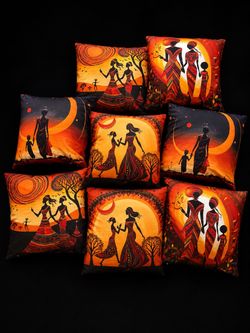 African-Inspired Decorative Art & Matching Cushion Set