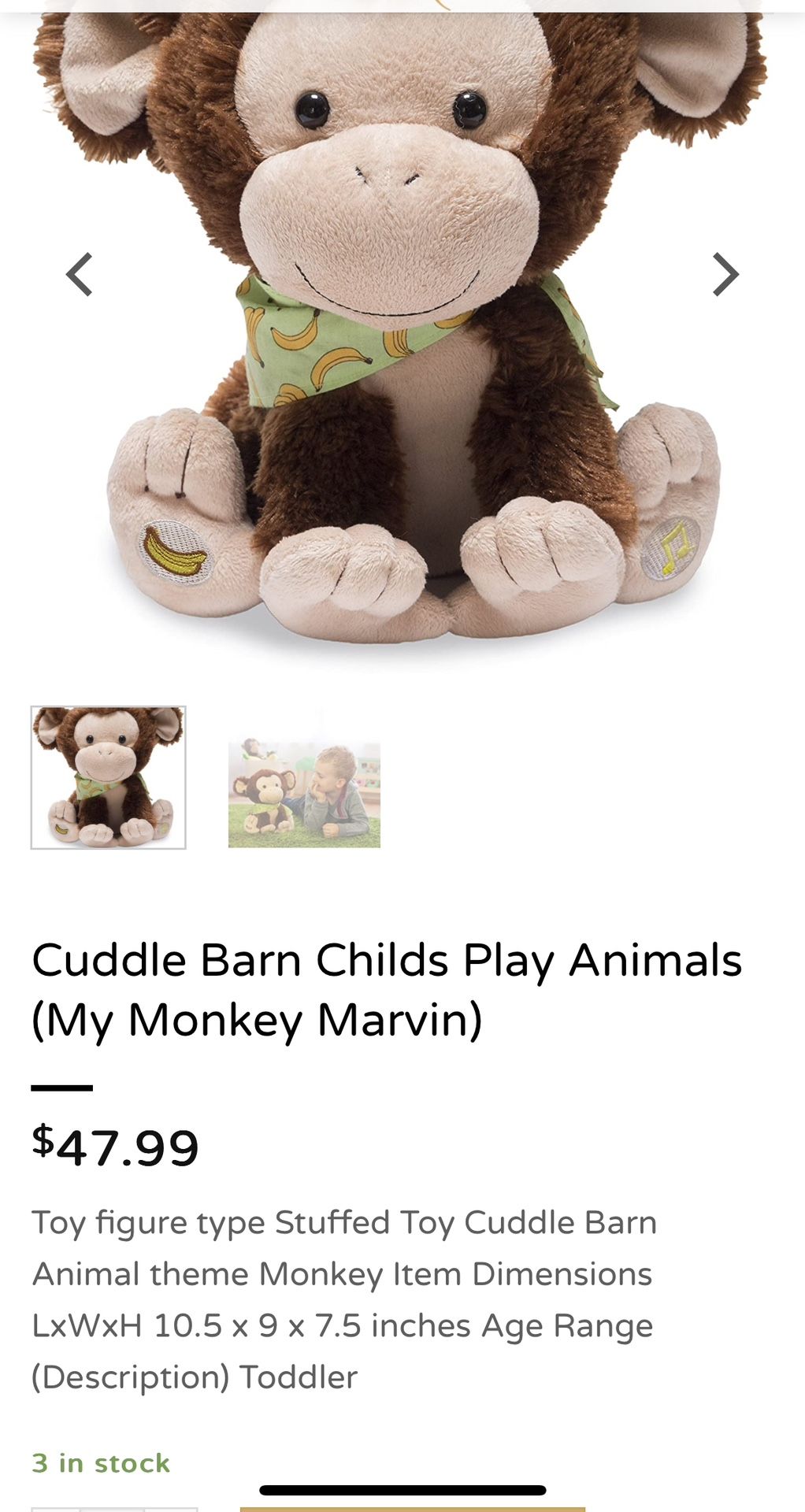 Cuddle Barn Marvin The monkey Singing & Talking Toy