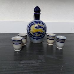 Vintage Carafe With 4 Shot Glasses