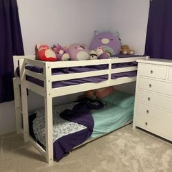 Wood White Twin Loft Bed NO MATRESSES