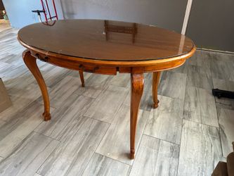 Oval Wood Dining Table with Glass Top. Solid Wood
