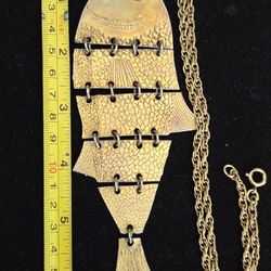 Vintage MR. WE Articulated Fish Pendant Necklace, 7"
