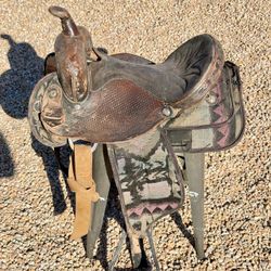 15'' FQH Saddle King Black Leather & Cordura Western Barrel / Trail saddle