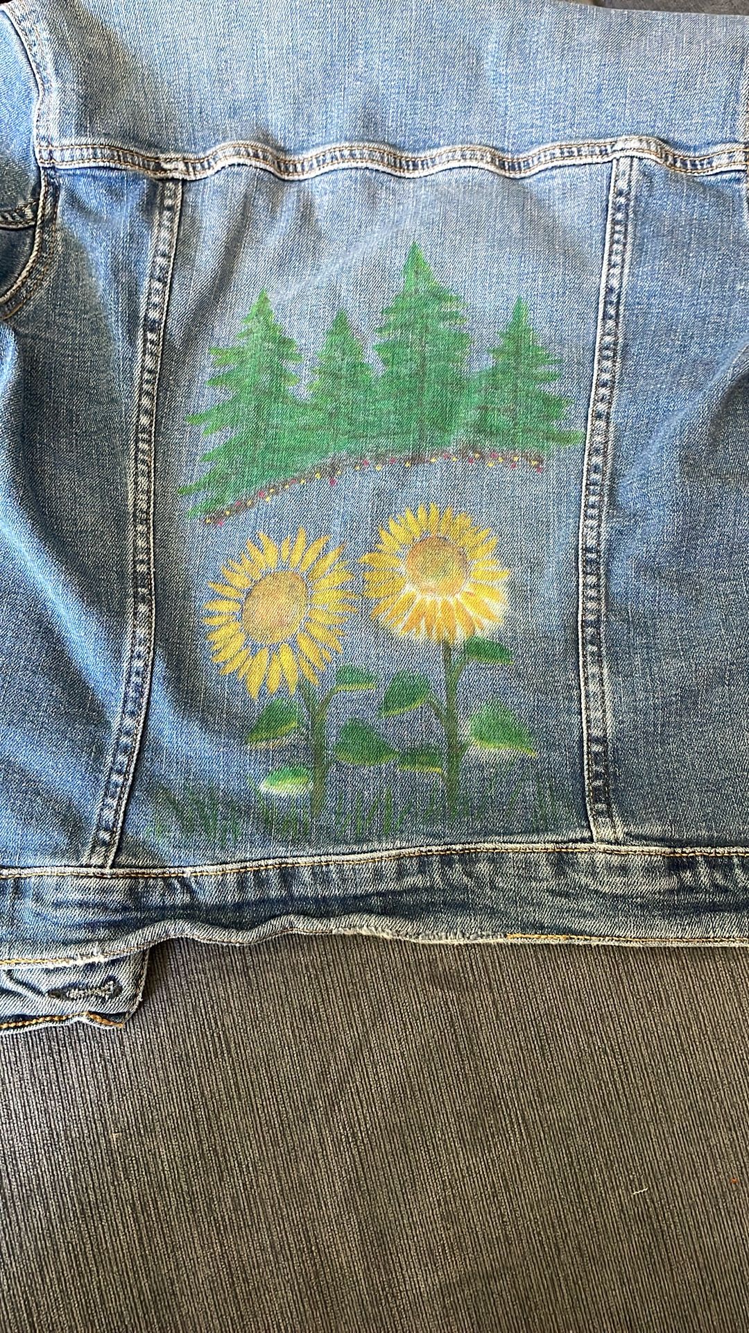 Jean Jacket &Denim Brand. Size 12 With Sunflowers