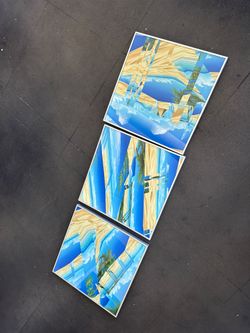 Framed Art Triptych - 3 Large Prints, Beach/Palm Collage, White Frames