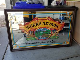 41" x 65" Huge collectible bar / man cave Sierra Nevada traditional ales and lagers reflective glass framed logo artwork
