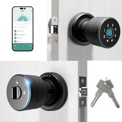 Keyless Knob Door Lock, Smart Fingerprint Handle with Keypad for Entry, Front and Bedrooms Door, Gate Lockset with Security Latch by APP Control