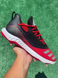 ADIDAS ICON 5 BOUNCE LOW “BLACK / POWER RED” METAL BASEBALL CLEATS (Size 11, Men’s)