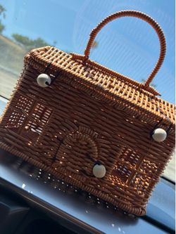 Woven Rattan Basket Handbag