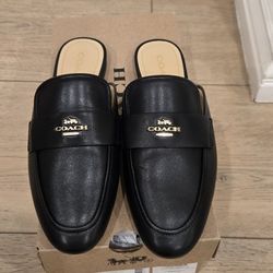 Brand New Coach Black Samie Leather Slide on Mule Shoes Size 7