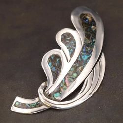 VTG Sterling Silver - MEXICO TAXCO Abalone Inlay Teardrop Brooch Pin 