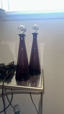 MCM 24.5” Tall Empoli Purple Amethyst Glass Bottle Decanter Vintage 1960’s
