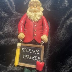 Santa Claus With Terrific Teacher Sign. Movable Arms Dangling Legs