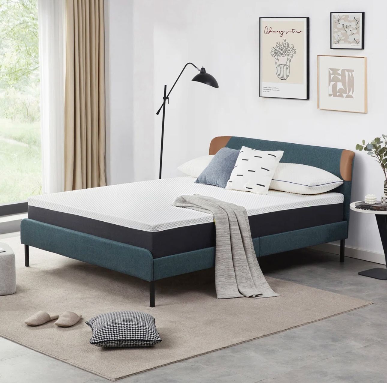 King Size Bed Frame With Curved Headboard, Platform King Bed( Bed Frame Only)