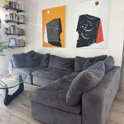 Luxurious 5-Piece Grey Cotton Sectional with Down Feather Cushions