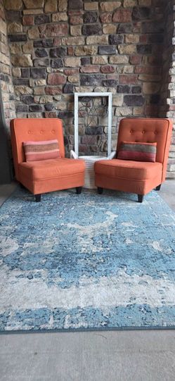 Set of 2 Orange Tufted Slipper Accent Chairs