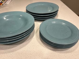 12 Blue Stoneware/Ceramic Plates Set - 3 Sizes/Types (4 dinner, 4 salad, 4 small)