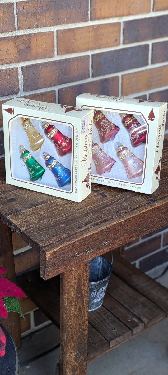 Vintage Christmas By Krebs Hand Decorated Glass Ornaments Set Of Two