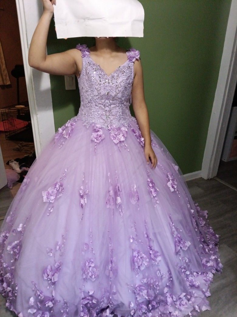 Quinceaner Dress Size 8 With Bear And Flower Bouquet And Card Box And Two Crowns